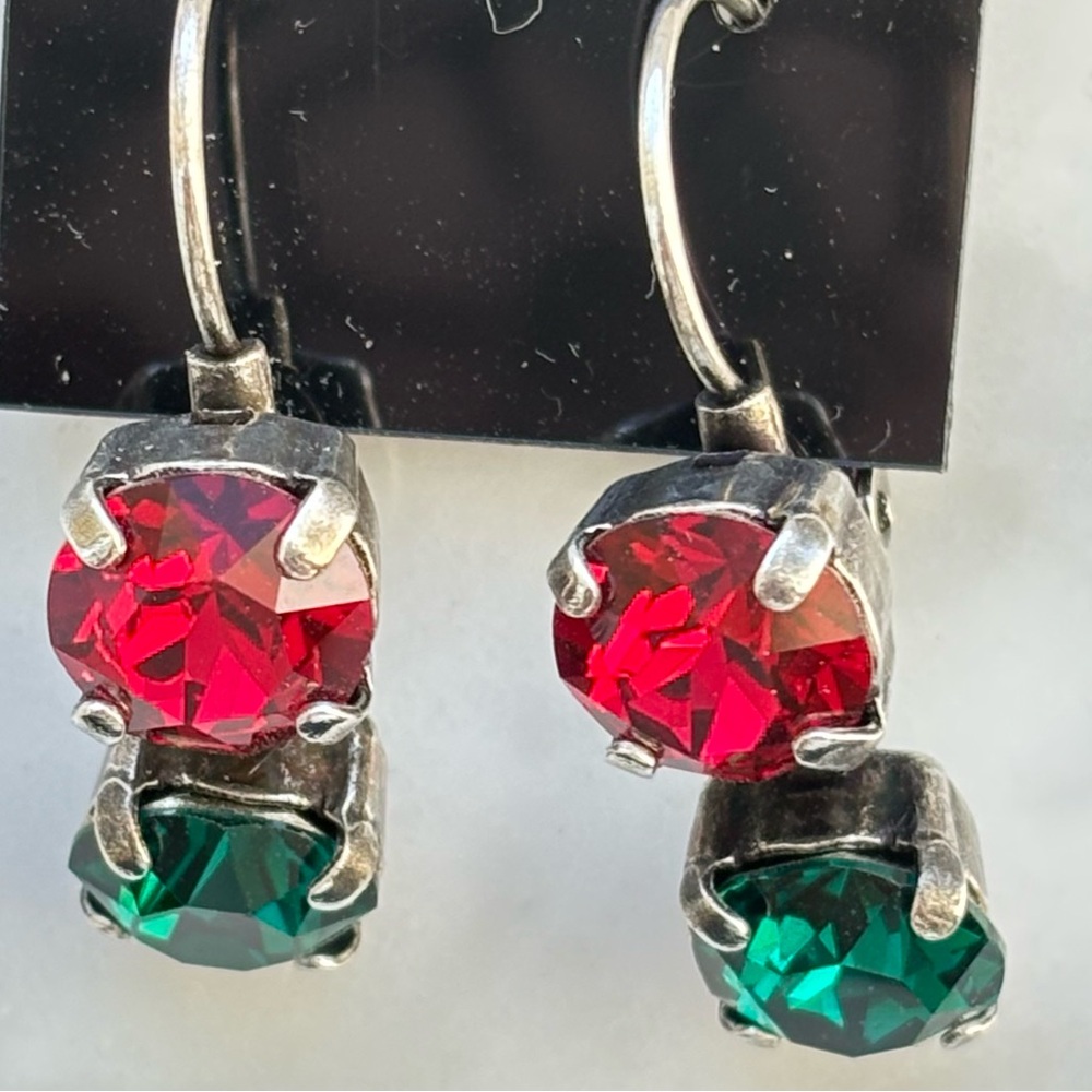 Sabika-Inspired Red and Green Crystal Earrings- NWT